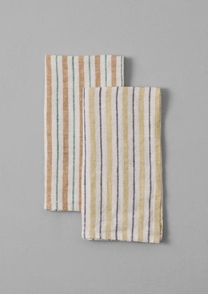 Faro Stripe Linen Napkin | Caramel/Marine Green