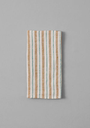 Faro Stripe Linen Napkin | Caramel/Marine Green