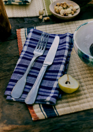 Hand Woven Check Napkin Set | Tangerine/Cobalt
