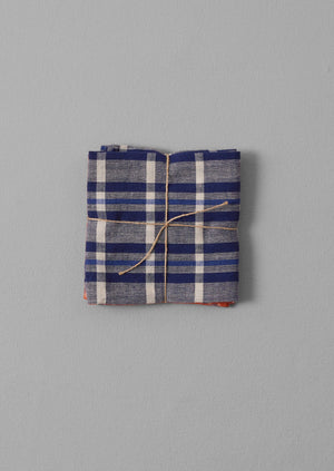 Hand Woven Check Napkin Set | Tangerine/Cobalt