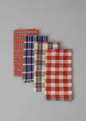 Hand Woven Check Napkin Set | Tangerine/Cobalt