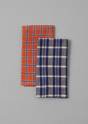 Hand Woven Check Napkin Set | Tangerine/Cobalt