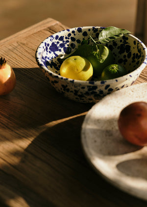 Splatter Enamel Salad Bowl | Cream/Blue