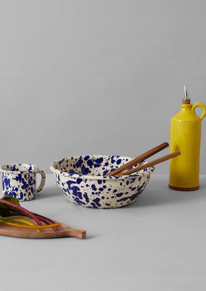 Splatter Enamel Salad Bowl | Cream/Blue