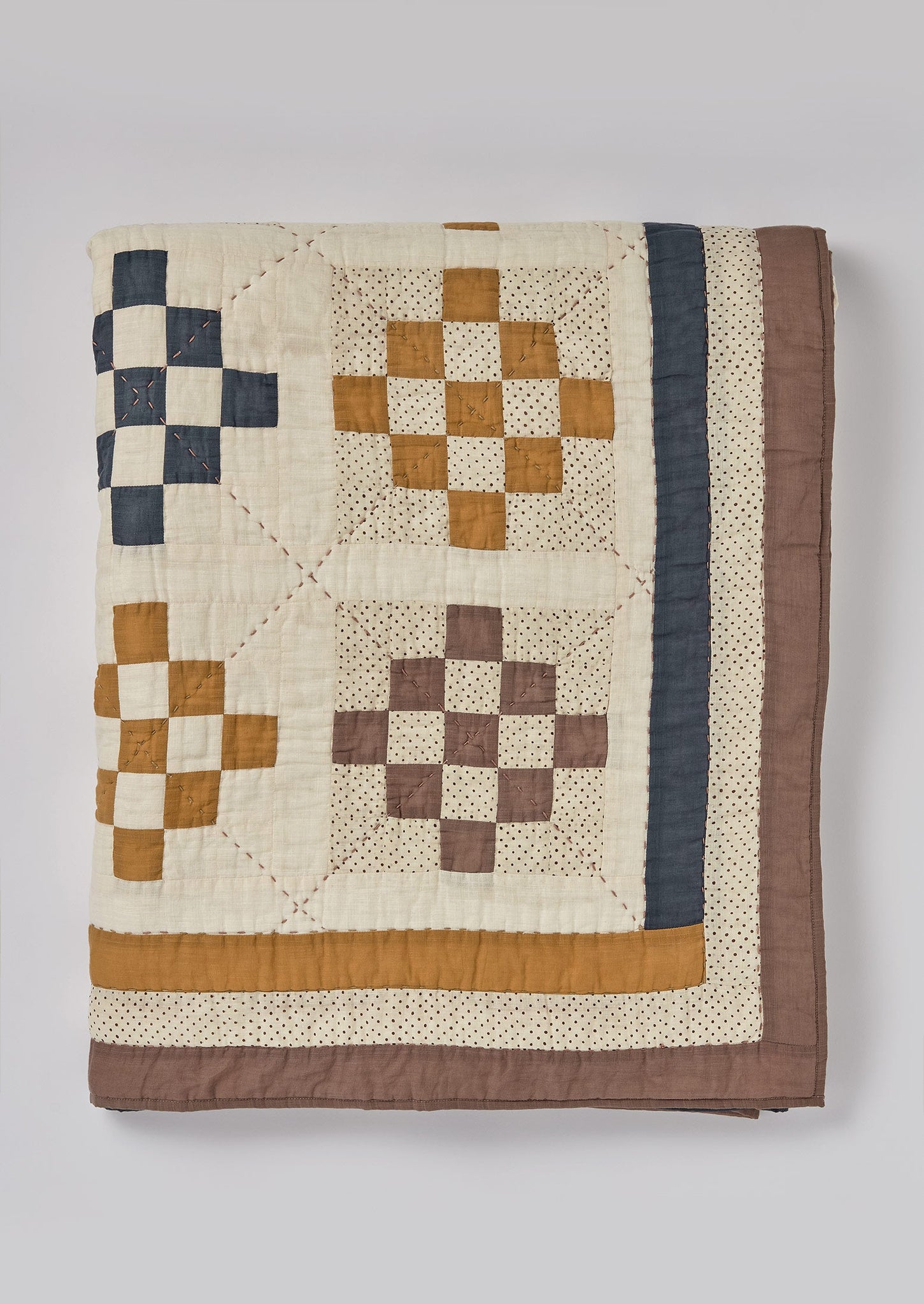 Tile Cotton Patchwork Quilt | Ecru/Golden Hay/Prune