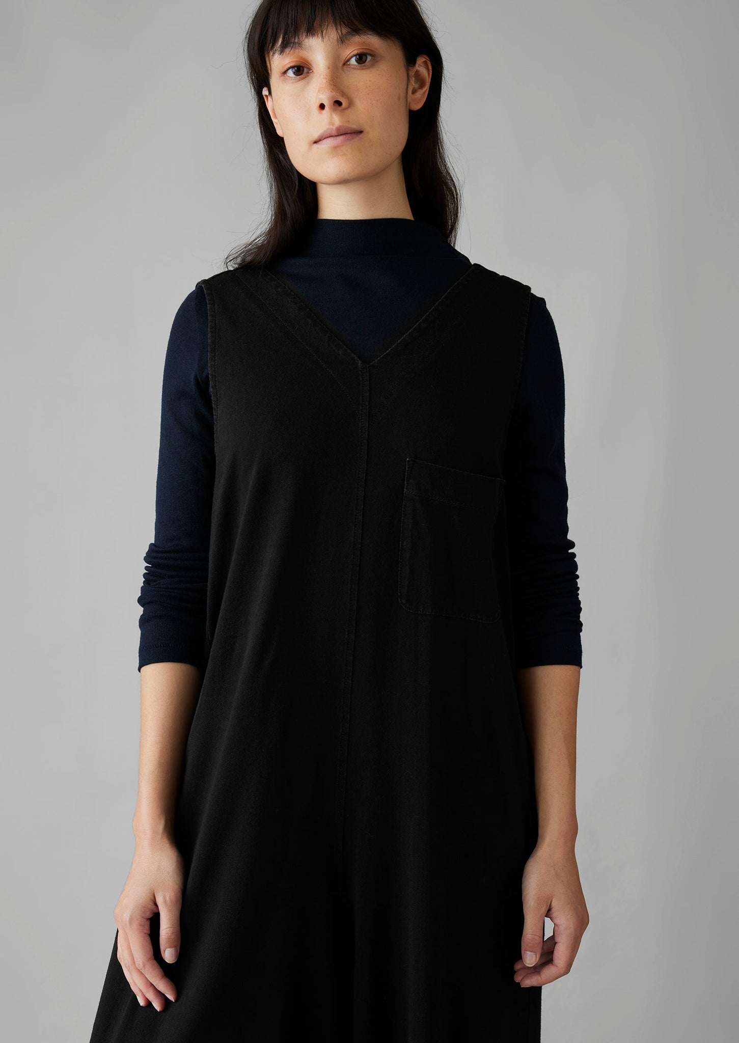 V-Neck Cotton Jersey Jumpsuit | Washed Black
