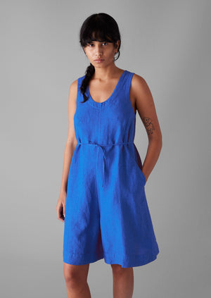 Garment Dyed Linen Short Jumpsuit | Sapphire