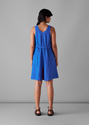 Garment Dyed Linen Short Jumpsuit | Sapphire