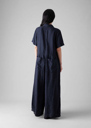 Gathered Waist Linen Jumpsuit | Midnight