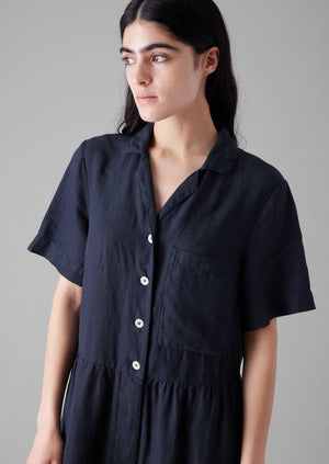 Gathered Waist Linen Jumpsuit | Midnight