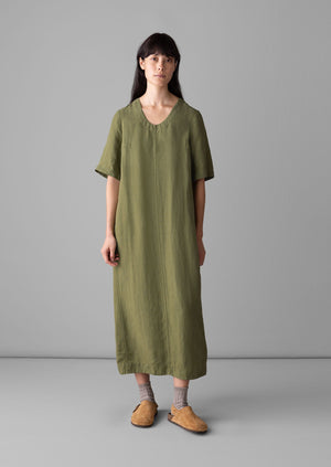 Scoop Neck Garment Dyed Linen Dress | Olive Oil