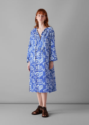 Trailing Botanical Block Print Dress | Woad