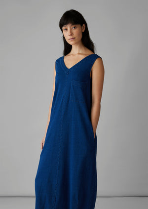 V-Neck Cotton Jersey Dress | Washed Indigo
