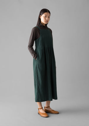 Gathered Waist Crinkled Cotton Dress | Oil Green