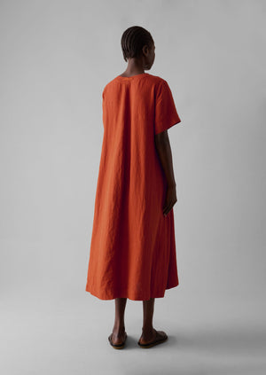 Garment Dyed Linen V-Neck Dress | Rooibos Red