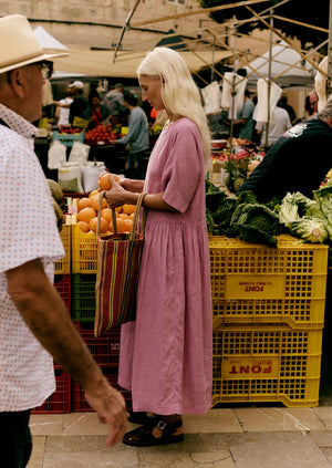 Lightweight Linen Gathered Waist Dress | Washed Berry