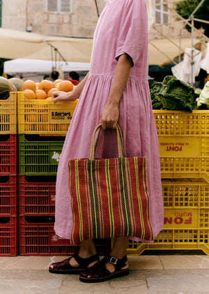 Lightweight Linen Gathered Waist Dress | Washed Berry