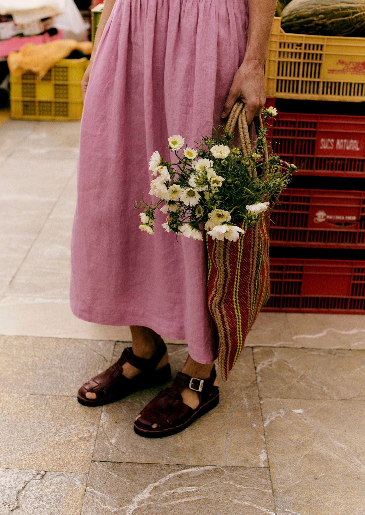Lightweight Linen Gathered Waist Dress | Washed Berry