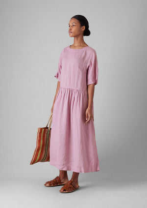 Lightweight Linen Gathered Waist Dress | Washed Berry