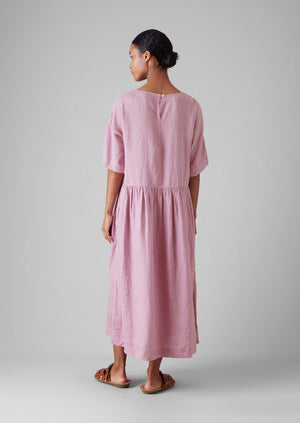 Lightweight Linen Gathered Waist Dress | Washed Berry
