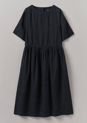 Lightweight Linen Gathered Waist Dress | Black Pepper