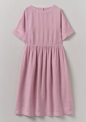 Lightweight Linen Gathered Waist Dress | Washed Berry