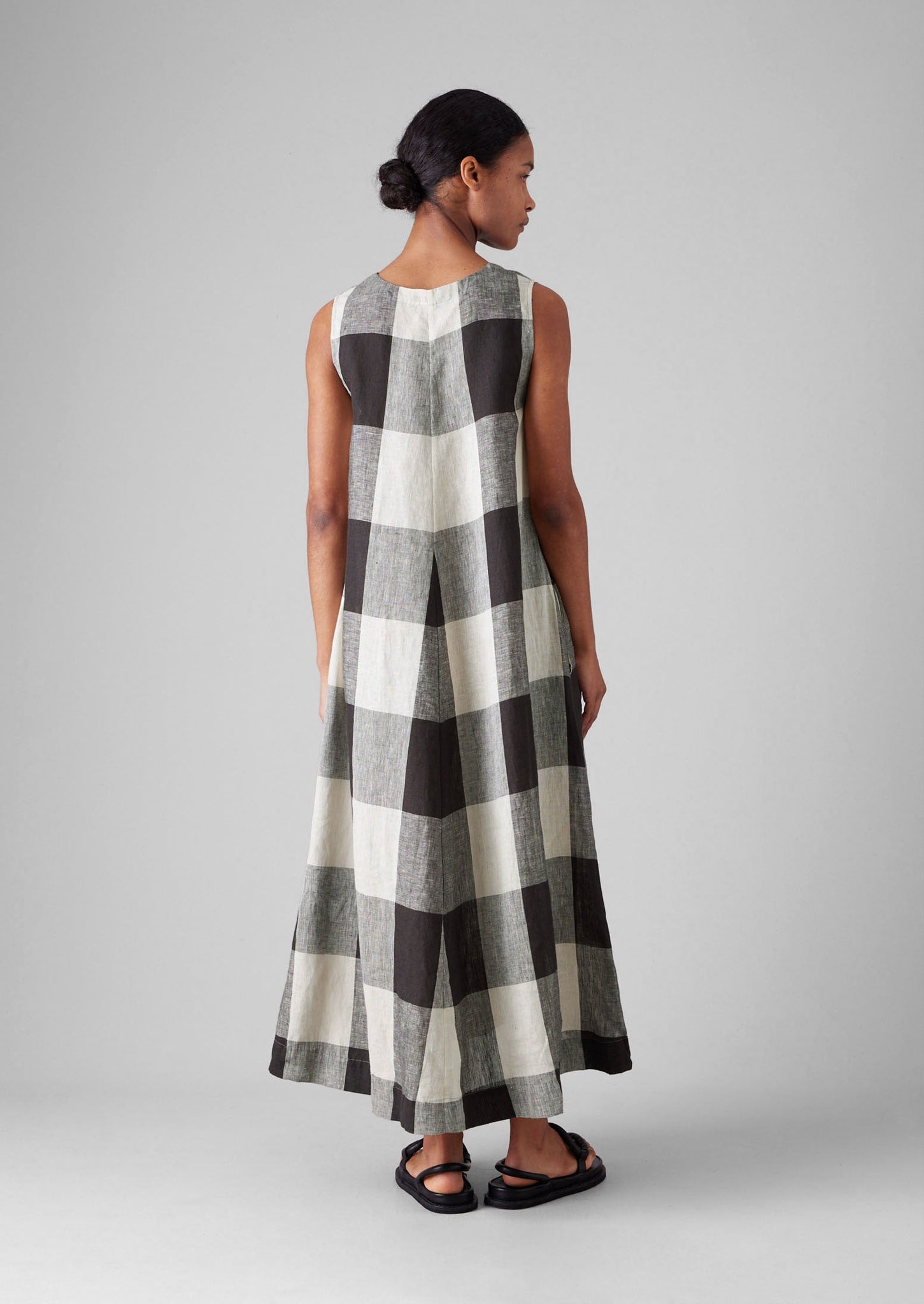 Macro Gingham Lightweight Linen Dress | Ecru/Charcoal