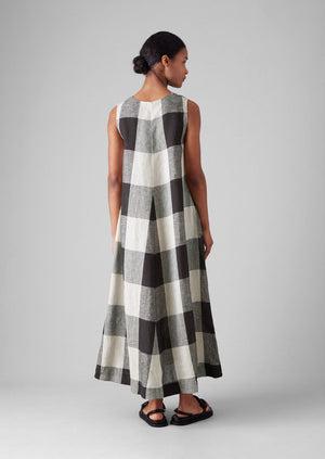 Macro Gingham Lightweight Linen Dress | Ecru/Charcoal