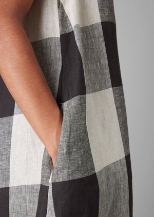 Macro Gingham Lightweight Linen Dress | Ecru/Charcoal