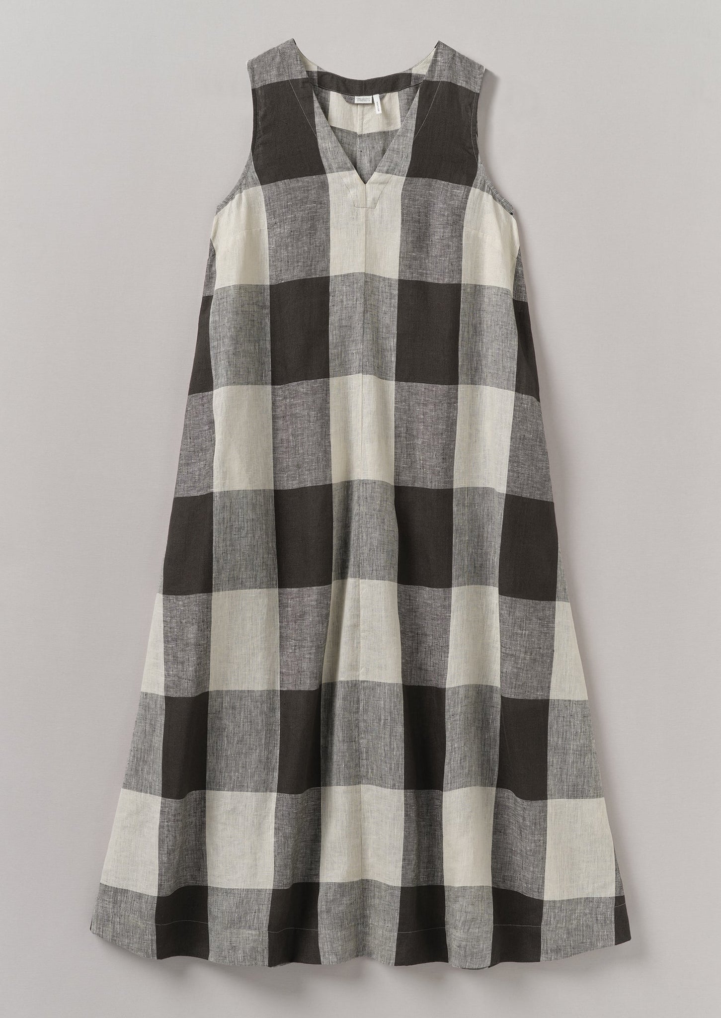 Macro Gingham Lightweight Linen Dress | Ecru/Charcoal