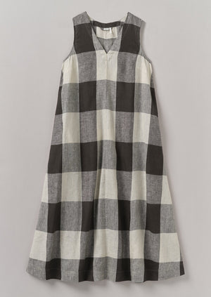 Macro Gingham Lightweight Linen Dress | Ecru/Charcoal