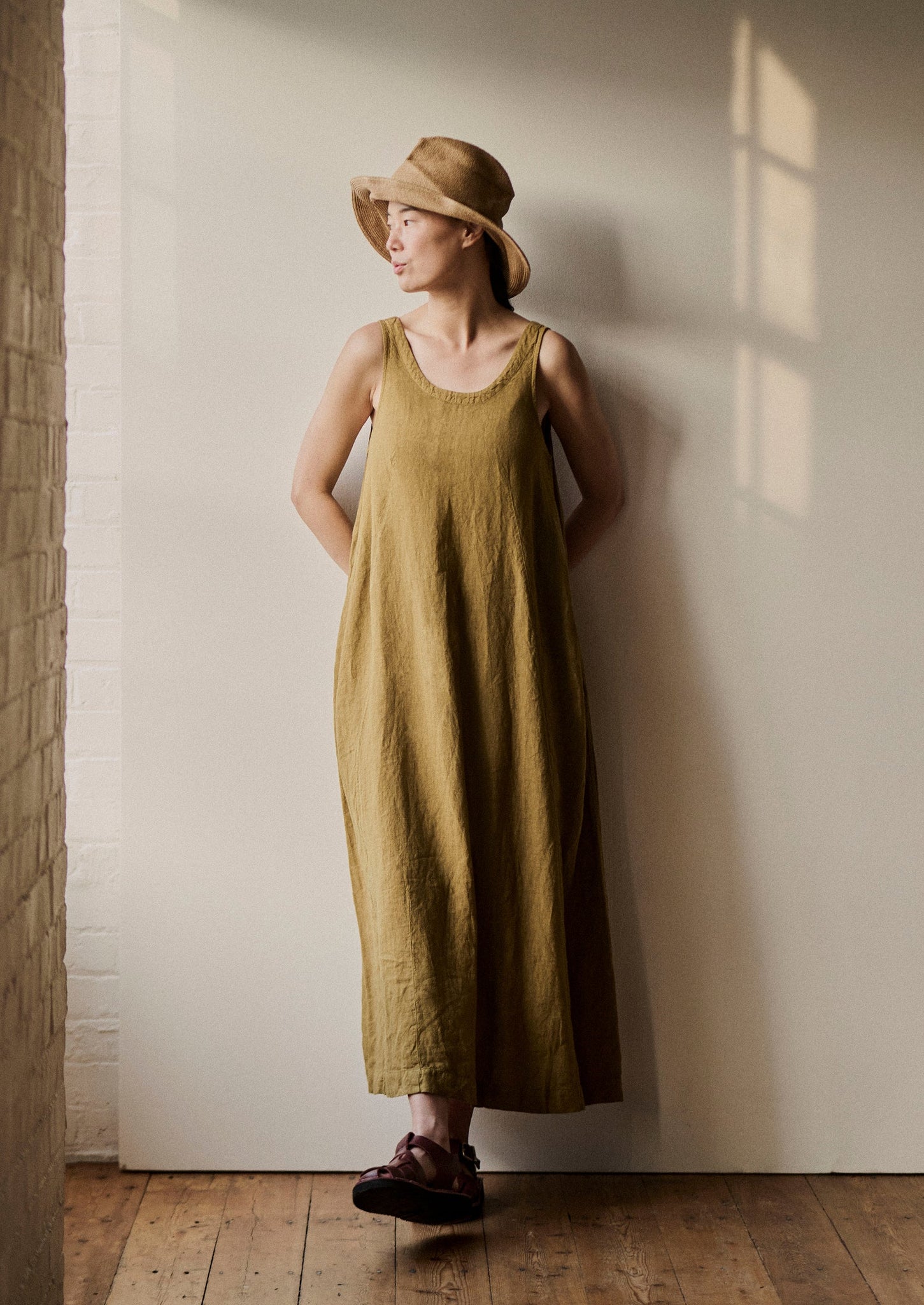 Garment Dyed Linen Easy Dress | Durian Green