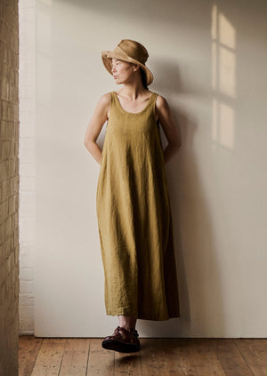 Garment Dyed Linen Easy Dress | Durian Green