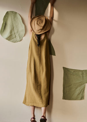 Garment Dyed Linen Easy Dress | Durian Green