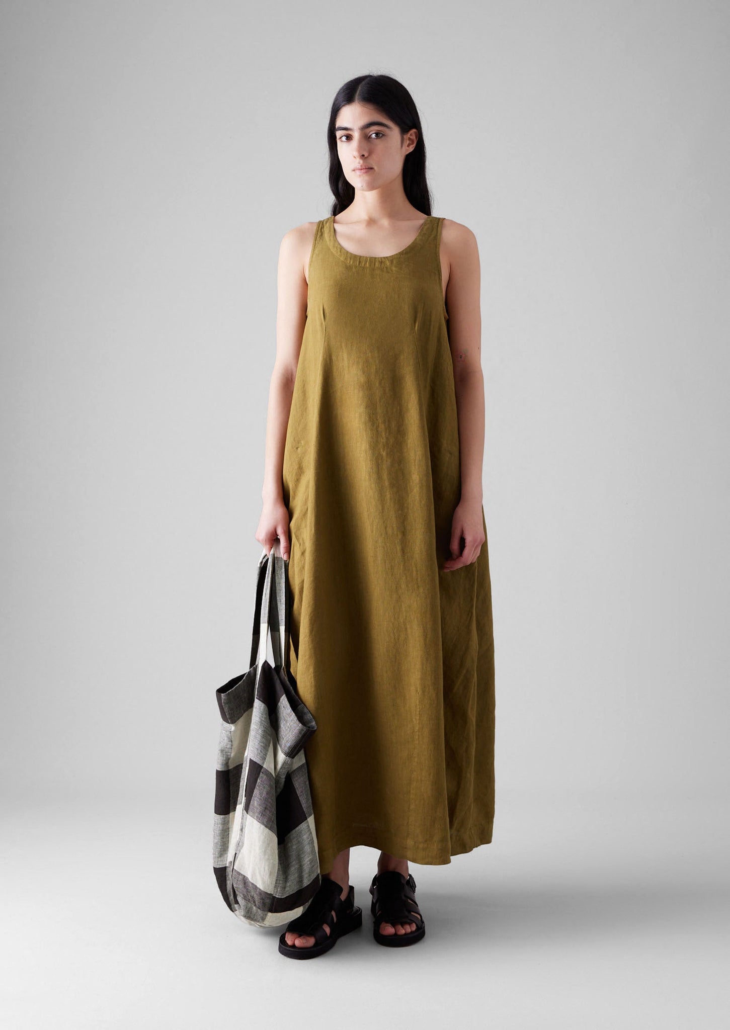 Garment Dyed Linen Easy Dress | Durian Green
