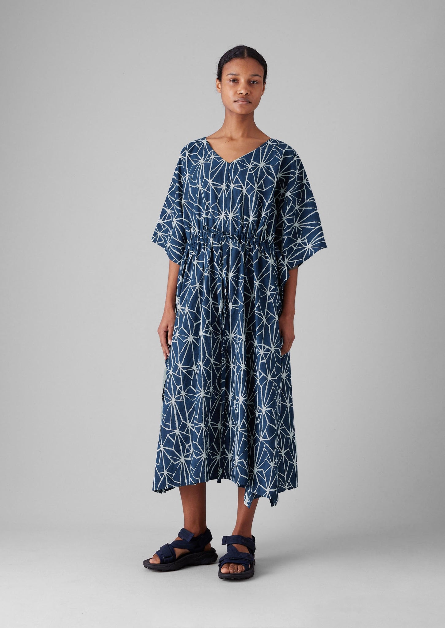 Prism Block Print Kaftan Dress | Indigo/Ecru