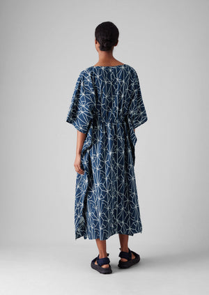 Prism Block Print Kaftan Dress | Indigo/Ecru