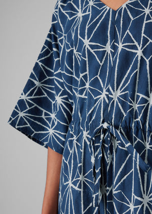 Prism Block Print Kaftan Dress | Indigo/Ecru