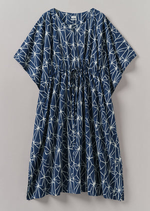 Prism Block Print Kaftan Dress | Indigo/Ecru