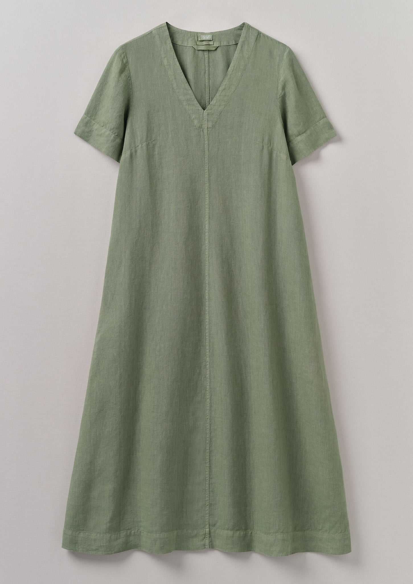 Garment Dyed Linen V Neck Dress | Light Sage