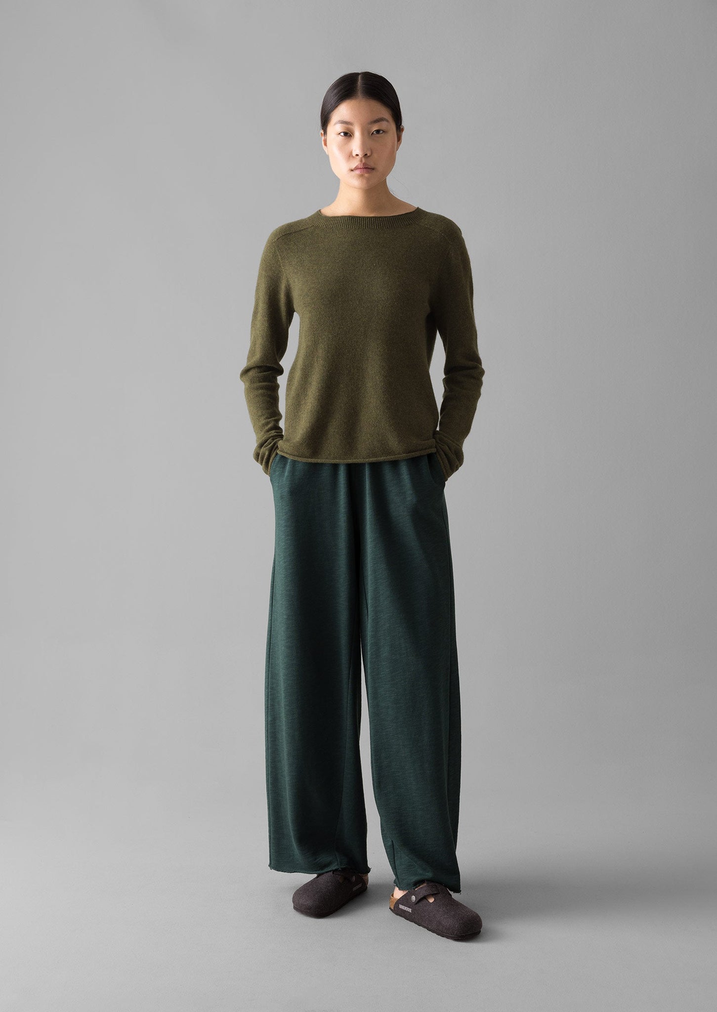 Wool Cashmere Neat Sweater | Olive