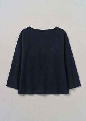 Panelled Boiled Wool Sweater | Navy