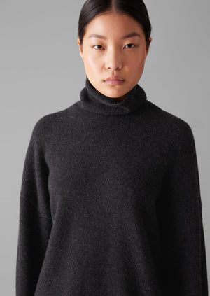 Roll Neck Wool Cashmere Sweater | Charcoal