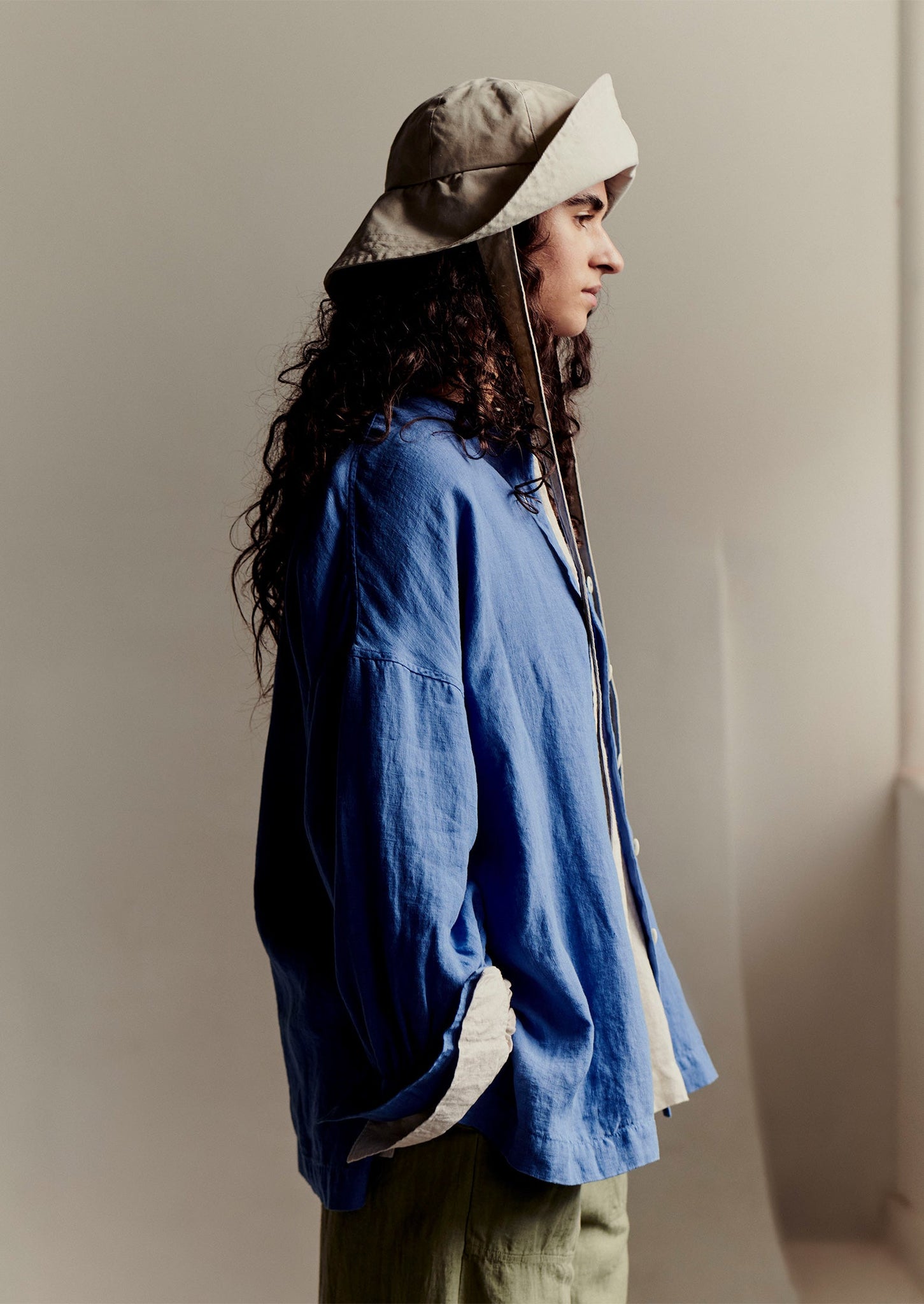 Garment Dyed Linen Oversized Shirt | Blue Violane