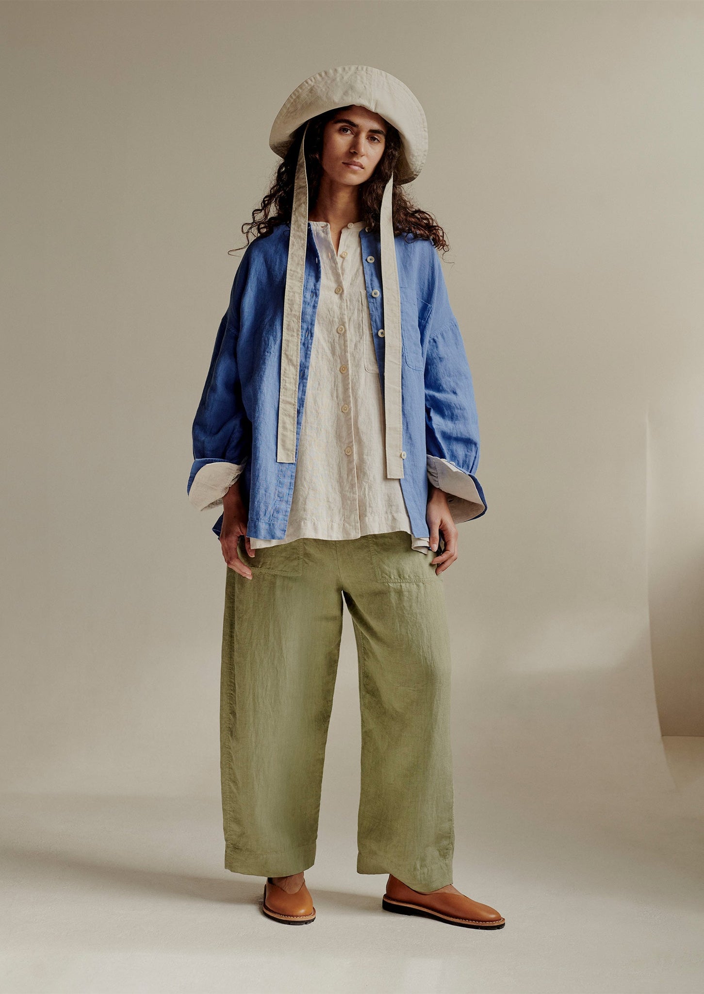 Garment Dyed Linen Oversized Shirt | Blue Violane