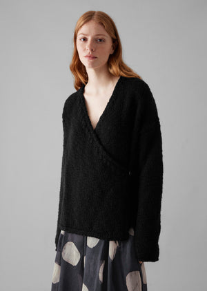 Wool Knitted Wrap Jacket | Black