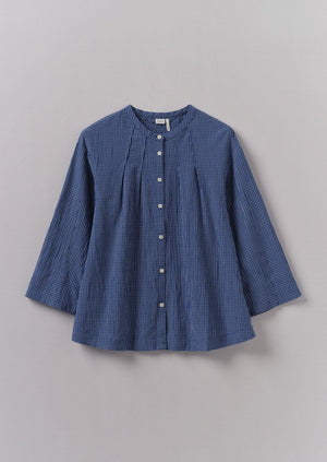 Check Crinkle Cotton Tie Shirt | Cobalt