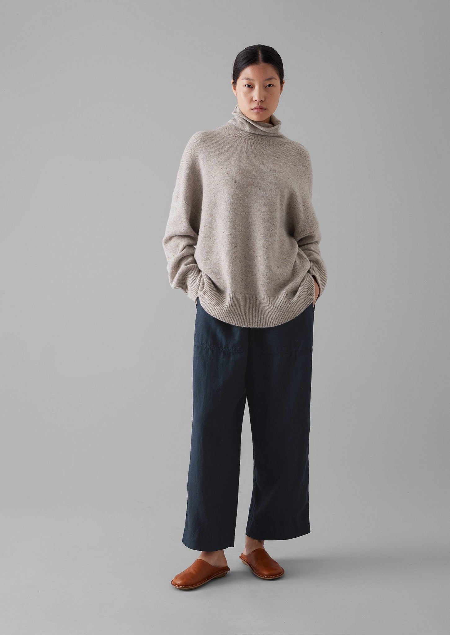 Roll Neck Wool Cashmere Sweater | Oatmeal