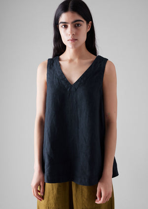 Garment Dyed Linen V-Neck Tank | Midnight