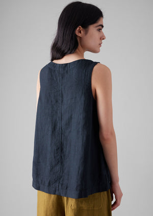 Garment Dyed Linen V-Neck Tank | Midnight